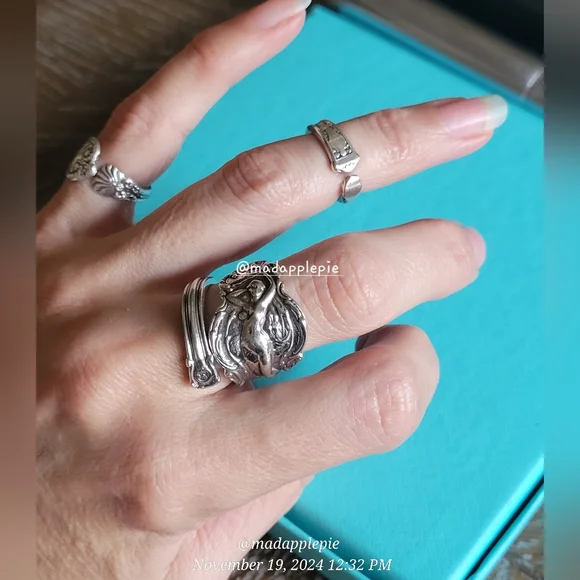 Vintage Sterling Silver Spoon Ring Goddess Woman Nude Muse Nymph Designer #133 - Picture 5 of 13
